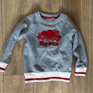 Roots Grey Sweatshirt with Red Logo and Stripe Accents